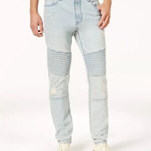 Jaywalker Men's Destructed Ripped Moto Jeans Light Blue 38 great condition